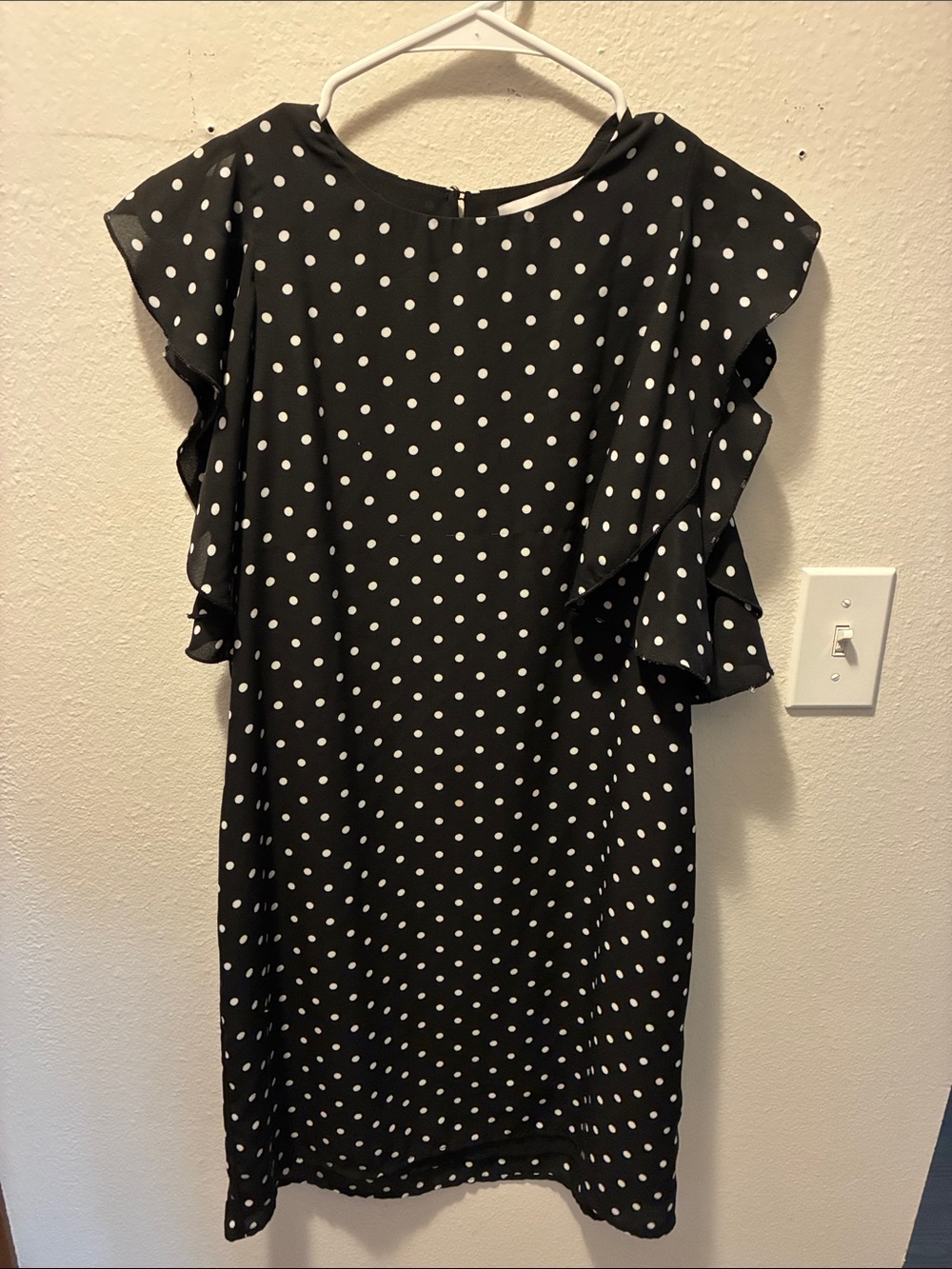 Charles Henry Black and White Polka Dot Ruffle Sleeve Midi Dress